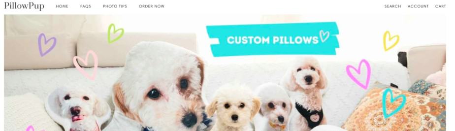 Home page of Pillow Pup an example of a one product store