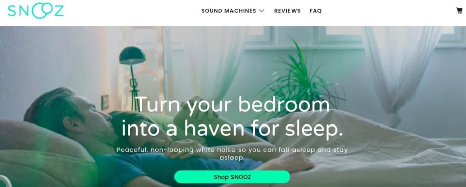 Home page of Snooz an example of a one product store