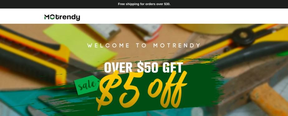 Home page of general dropshipping store motrendy