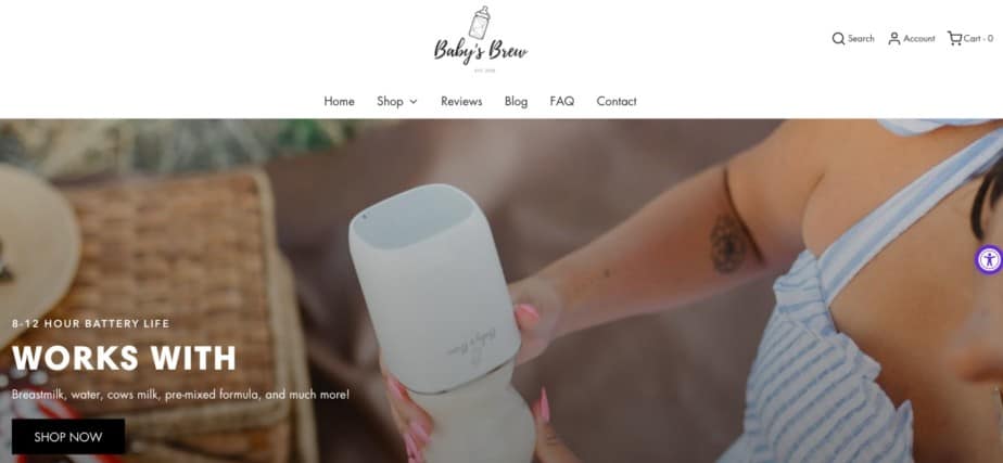 Home page of babys brew an example of a one product store