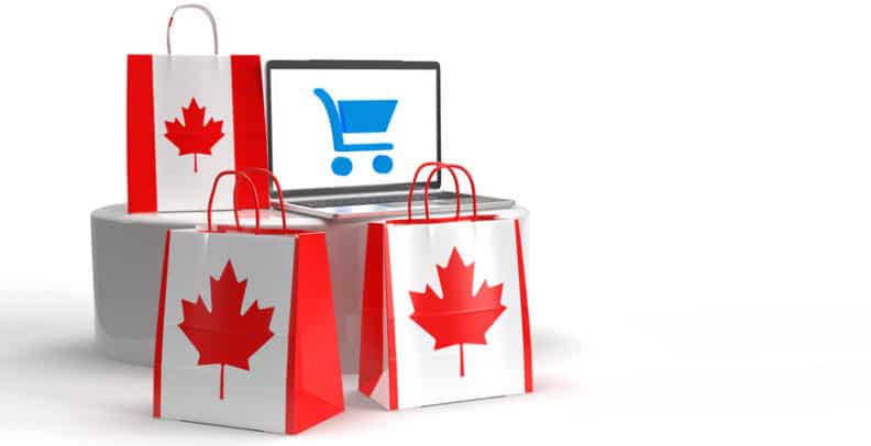 Online shopping bags with Canadian flag