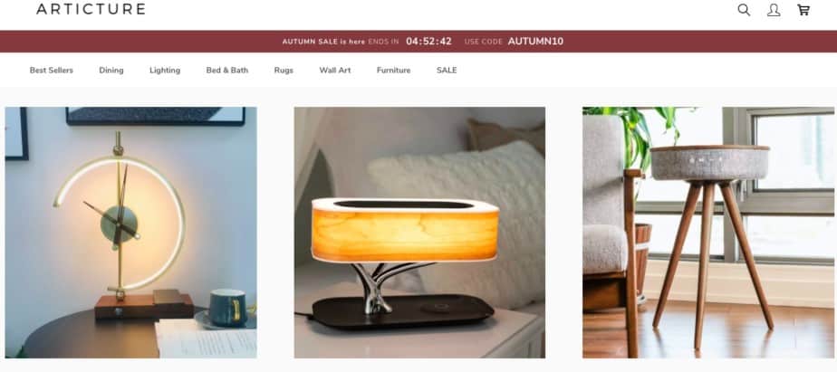 Ecommerce store Articture home page 