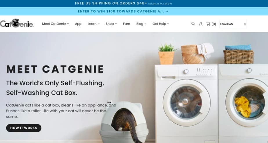 Example of an online pet store called Cat Genie