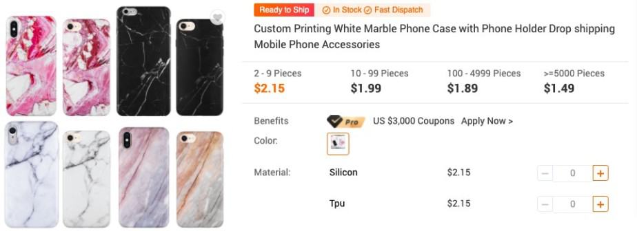 Alibaba pricing for mobile phone covers