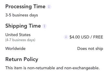 Spocket processing times, shipping times and return policy.