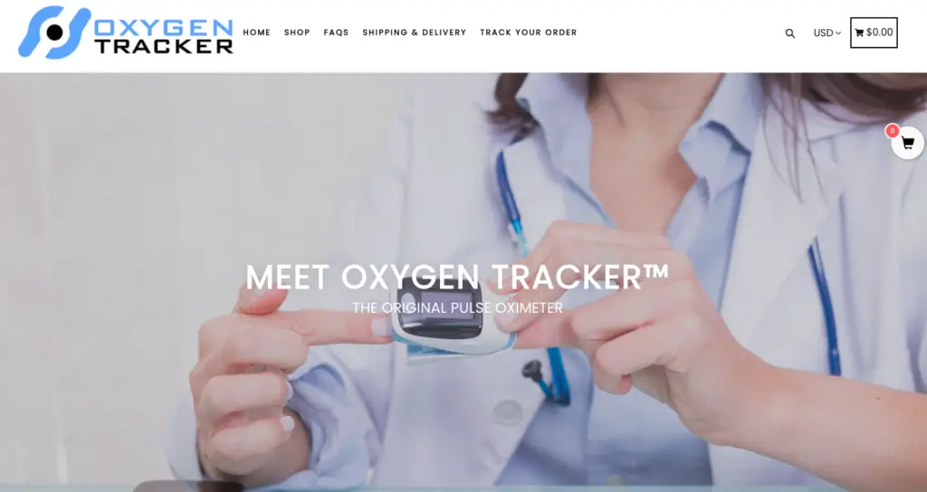 Oxygen Tracker is an example of a Shopify store using the Booster theme