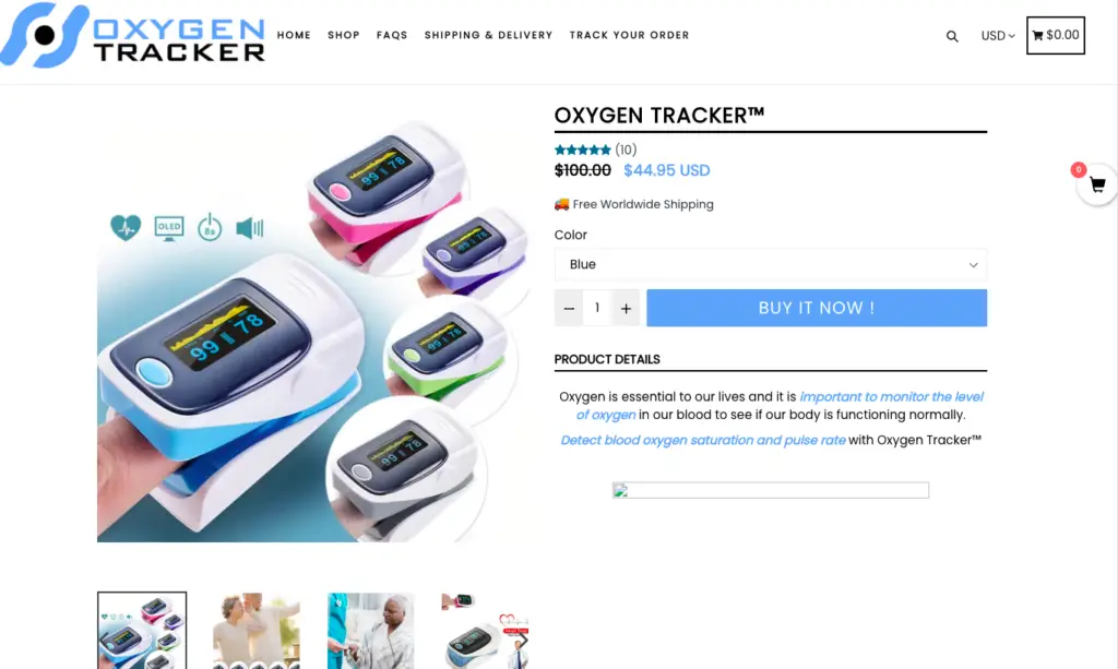 Booster theme example of a product Page with Oxygen Tracker.