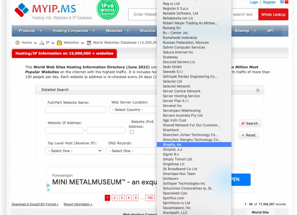 How to find Shopify stores using MYIP.MS