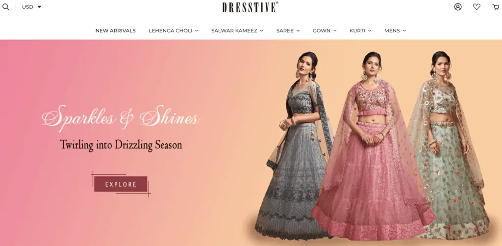 Dresstive Shopify store using Debut theme.