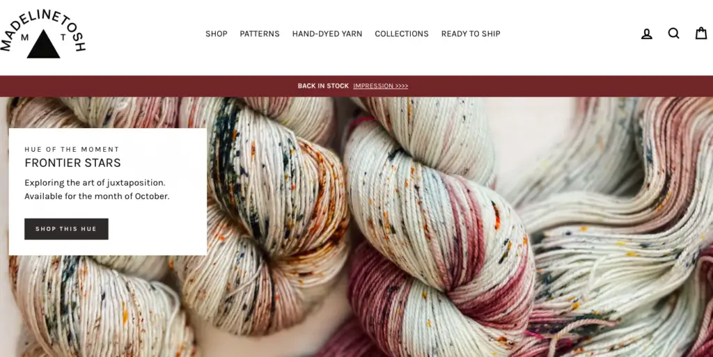 Madeline Tosh is an example of a Shopify store using the impulse theme.