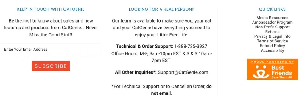 Cat Genie store with contact information