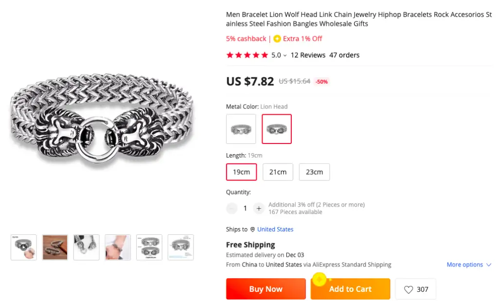 Jewelry listed on AliExpress