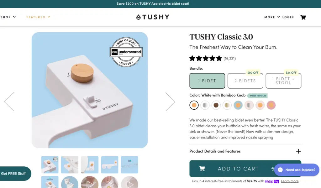 Hello Tushy product page