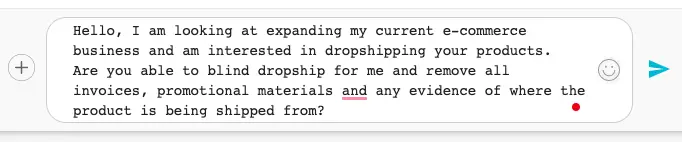 Example message to an AliExpress supplier for dropshipping