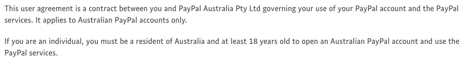 Age requirement to use PayPal in Australia