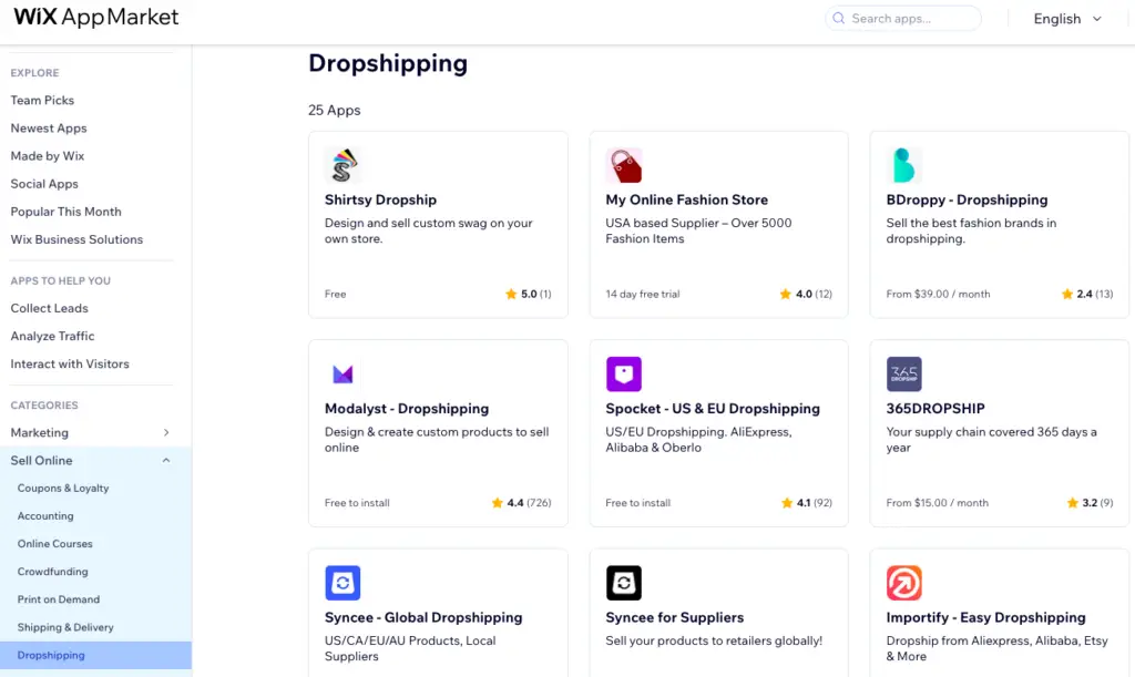 Wix dropshipping apps