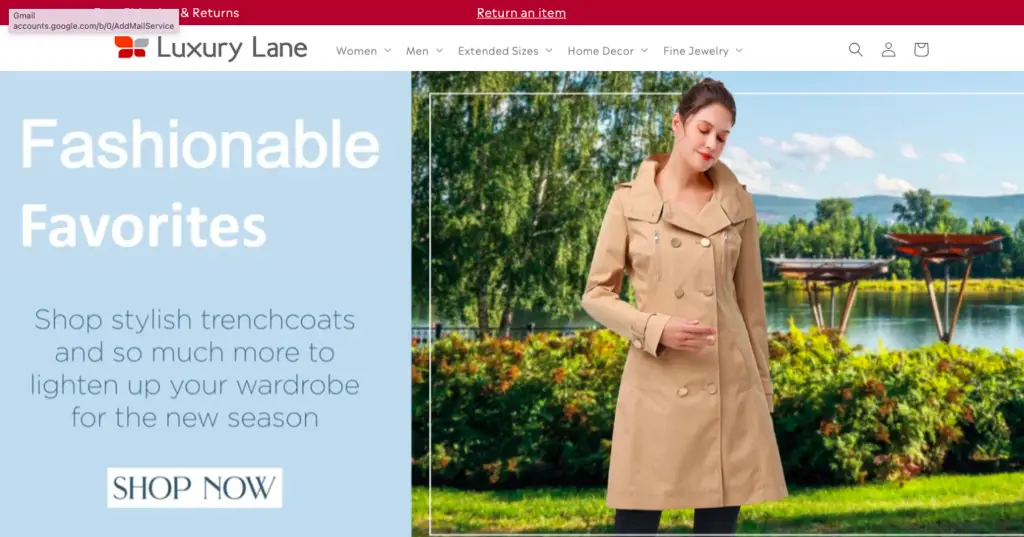 Luxury Lane is a Shopify store example using the Craft theme