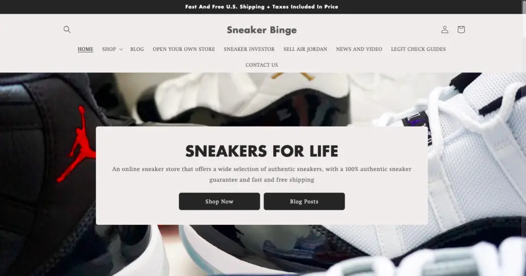 Sneaker Binge is a Shopify store example using the Craft theme