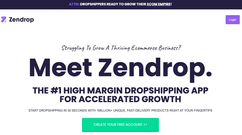 Zendrop website homepage
