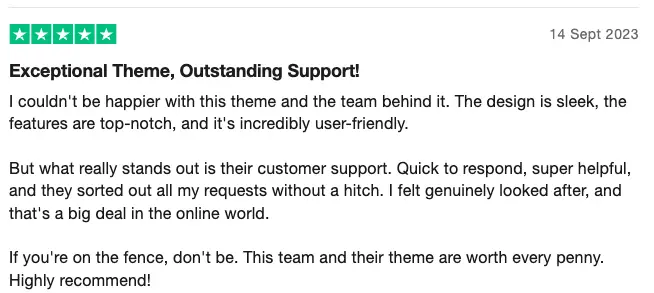 5 star review of Booster theme