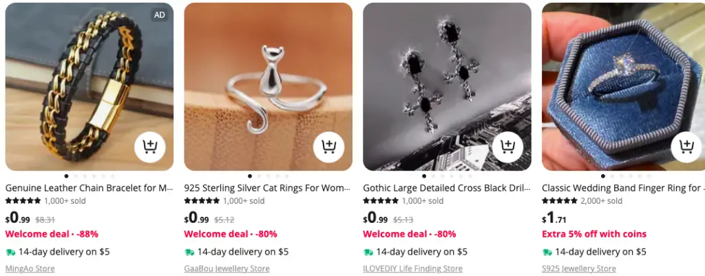 Low cost price of Jewellery on AliExpress