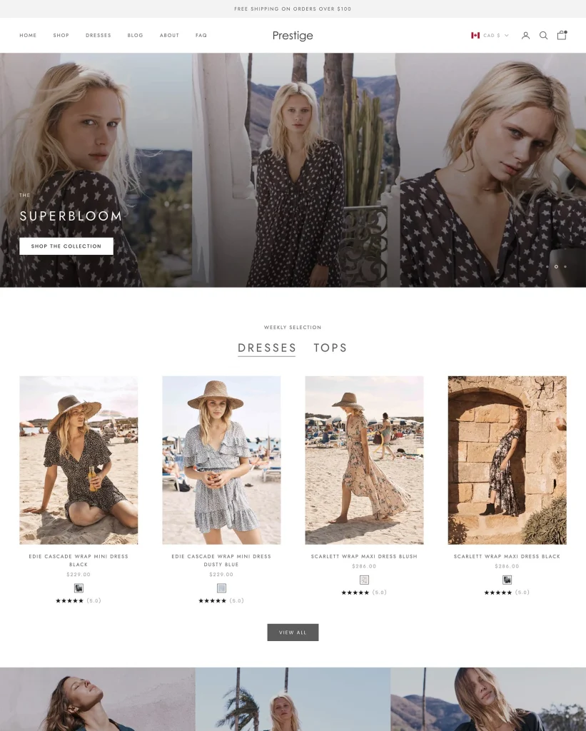 Prestige Shopify theme layout